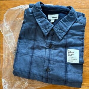 Brand new Sonoma Navy Plaid Men's XXL Perfect Length Shirt, long sleeve
